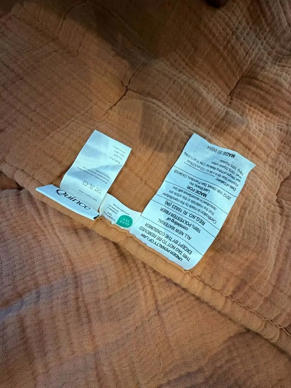 Quince Organic Cotton Gauze Blanket in Terracotta Twin size quilt only new no ta